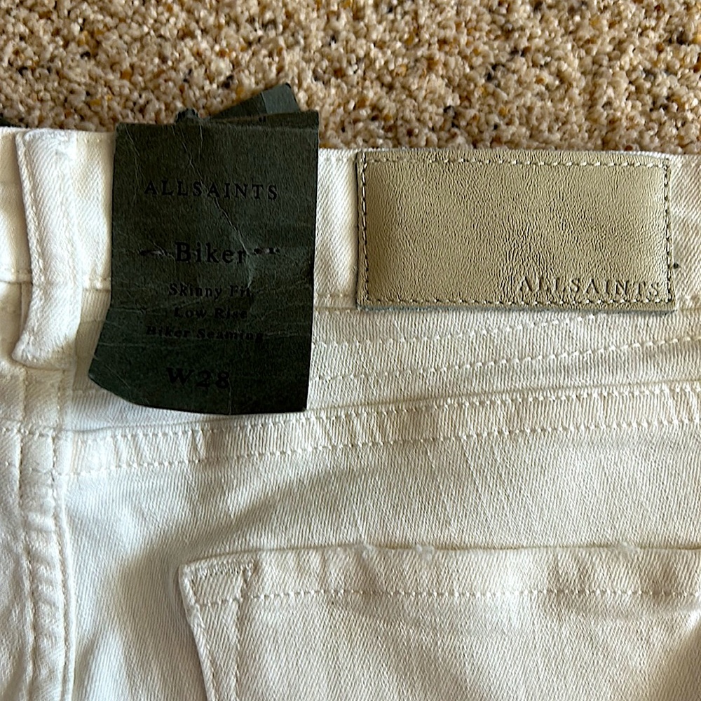 Allsaints NWT Off White Skinny Fit Low Rise Biker Seaming Cropped Pants **Sz 28* - Picture 7 of 8